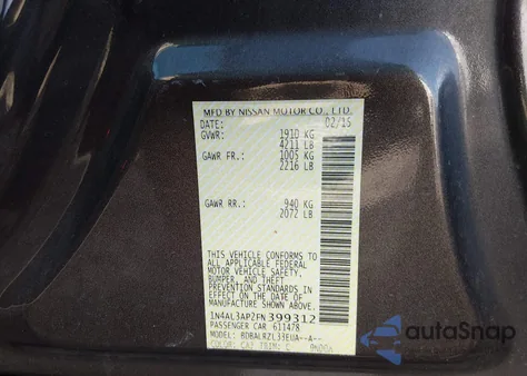 2015 Nissan Altima 2.5 Sl из США, поврежденный, VIN 1N4AL3AP2FN399312